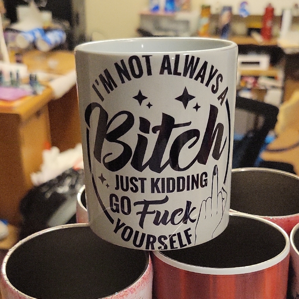 Gray Ceramic Mug with Bold Text